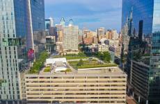 Cira Green drone facing the Philadelphia skyline