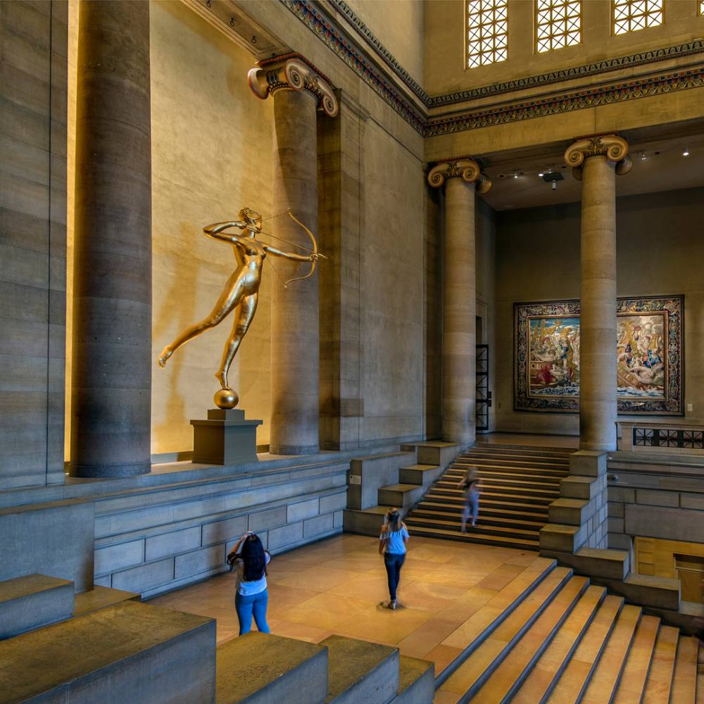 The grand staircase inside the Philadelphia Museum of Art
