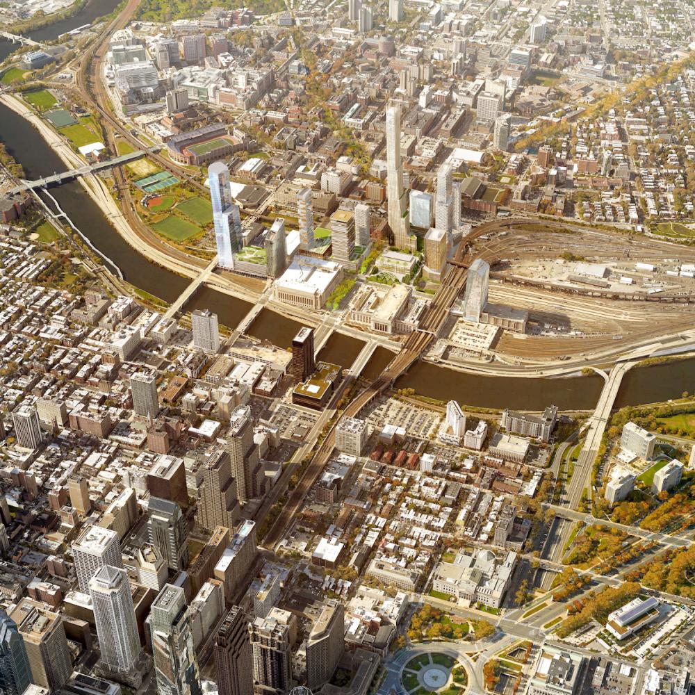 Rendering of a birds eye view of Philadelphia